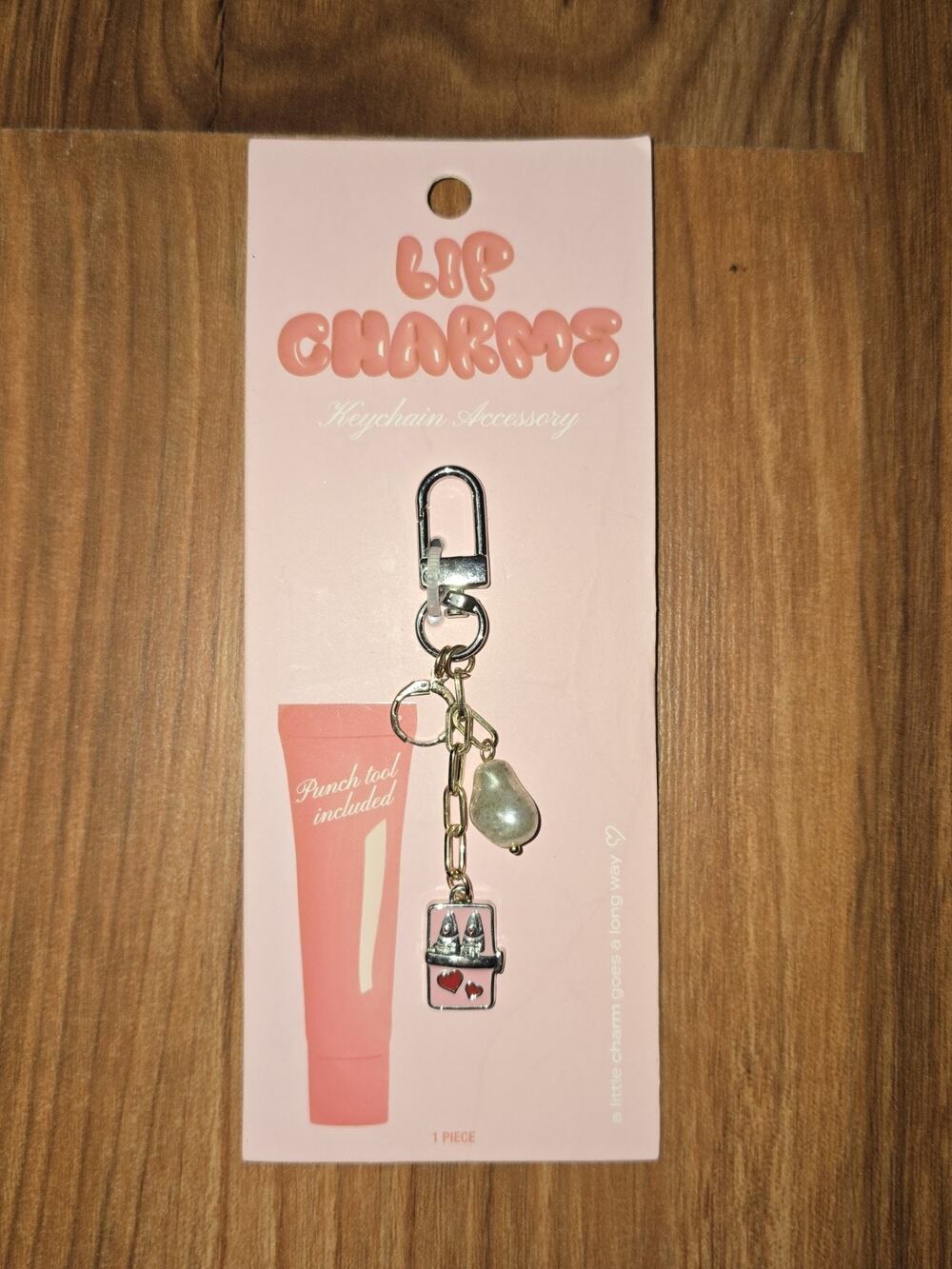 Line Modern Lip & Heart Charm Key Chain Pink Gold Beaded Women Punch Tool S13